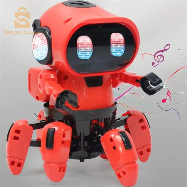 Robot danseur musical - 7 couleurs d'éclairage - bras mobile - pied mobile - fonctionne sur piles 3 ans (blanc - bleu - orange