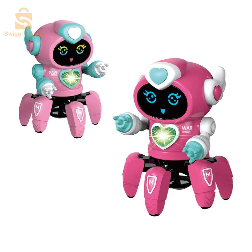 روبوت راقص موسيقي - 7 ألوان إضاءة - ذراع متحرك - قدم متحركة - يعمل بالبطارية 3 سنوات (أبيض - أزرق - برتقالي