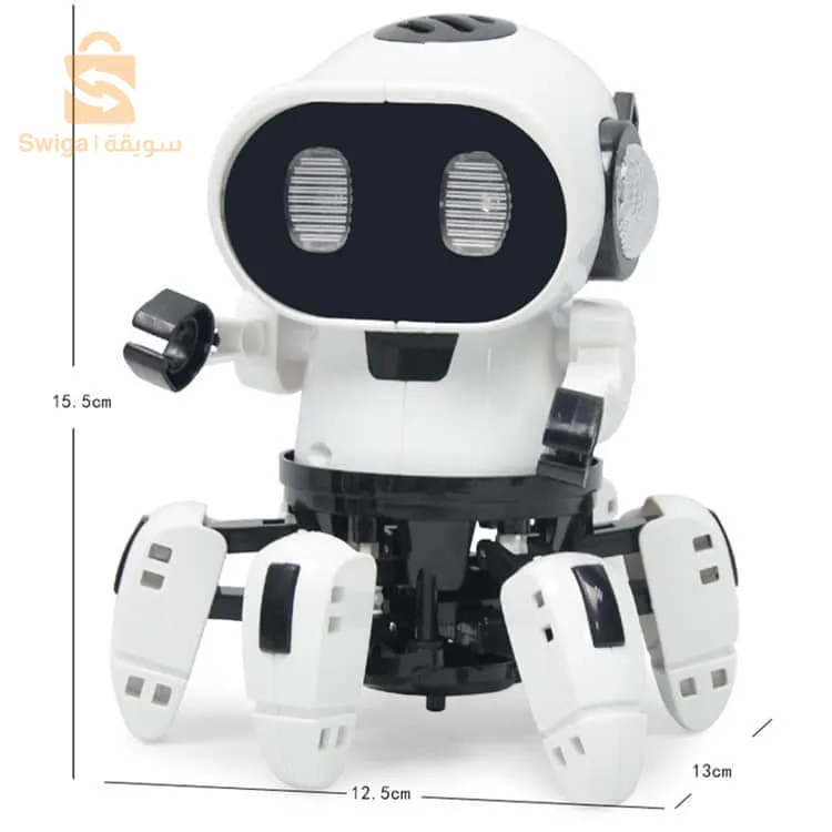 Robot danseur musical - 7 couleurs d'éclairage - bras mobile - pied mobile - fonctionne sur piles 3 ans (blanc - bleu - orange