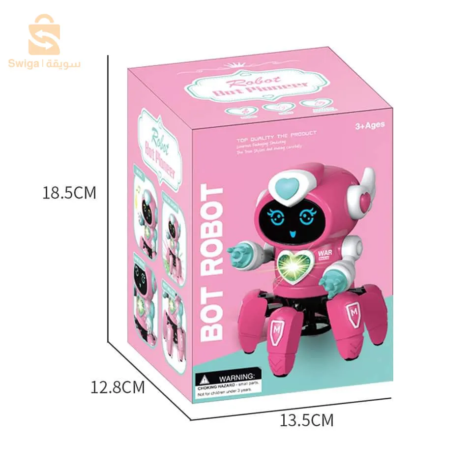 Robot danseur musical - 7 couleurs d'éclairage - bras mobile - pied mobile - fonctionne sur piles 3 ans (blanc - bleu - orange