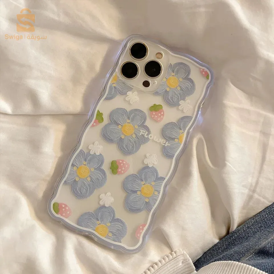Blue wavy flower pattern
