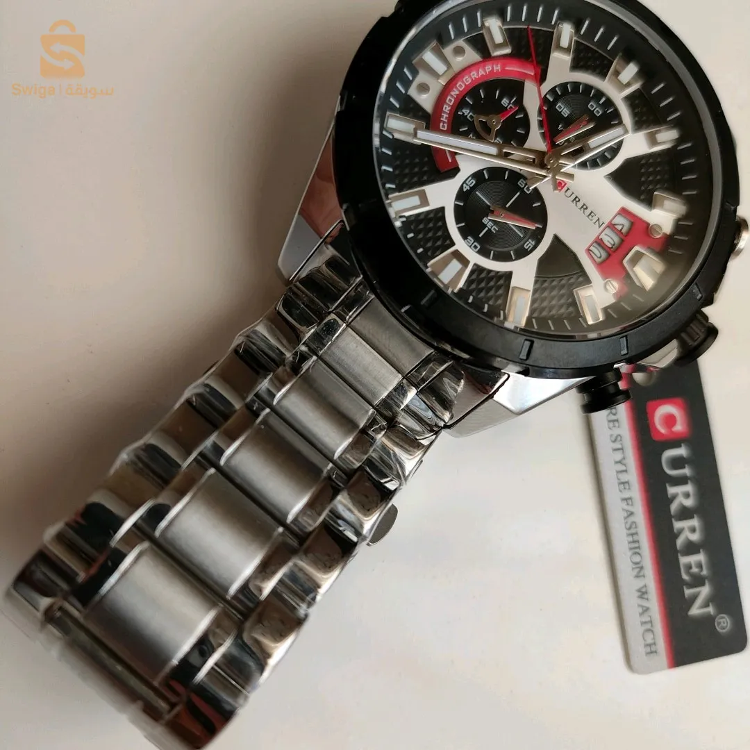 Curren m:8401 - Silver Black - Montre en Acier Inoxydable Résistante à l'eau - Chrono