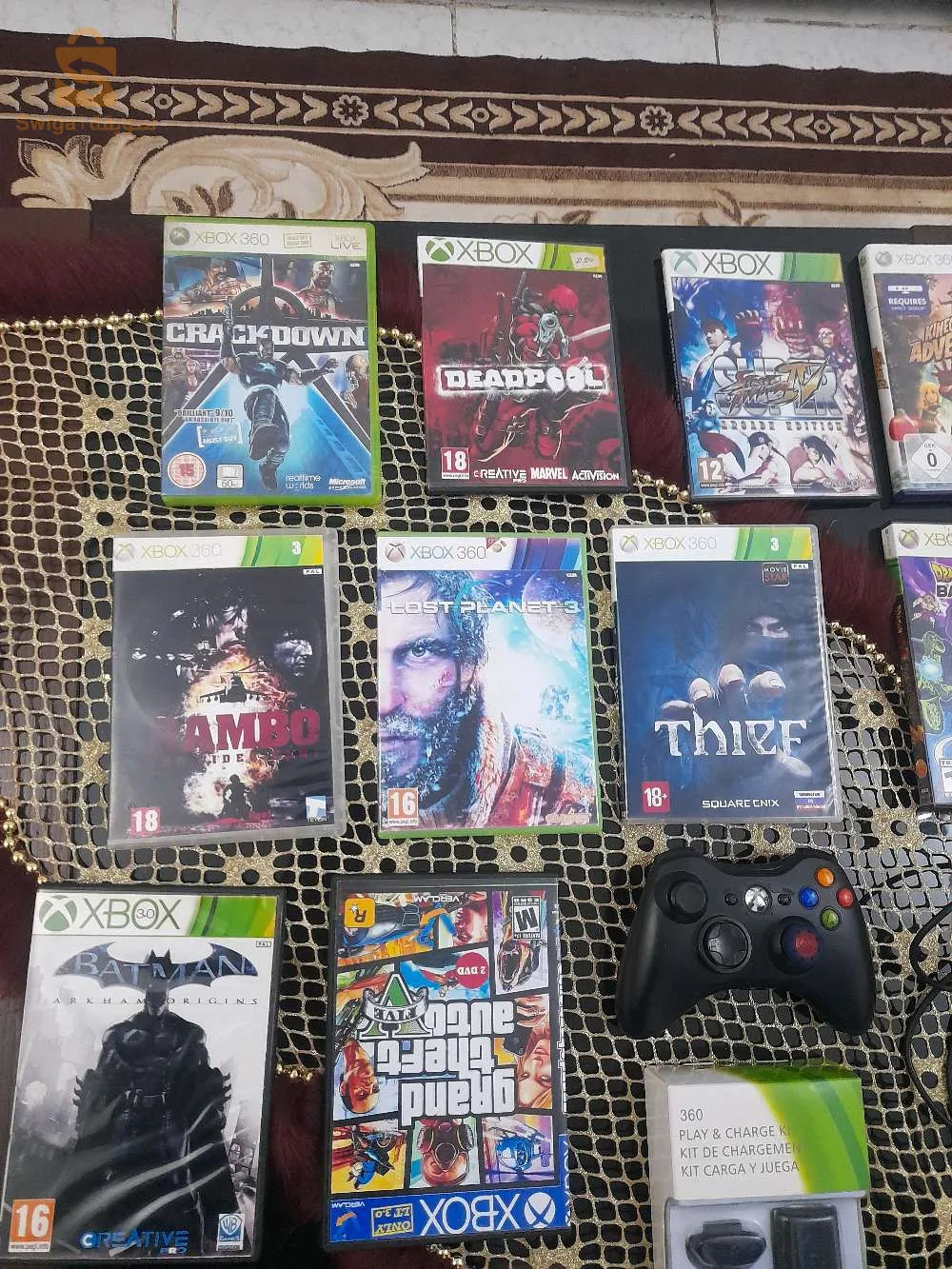 دير لافار ب550الف Manette xbox 360 noir +كابل ديلها+باطري بالكابل+10cd xbox360