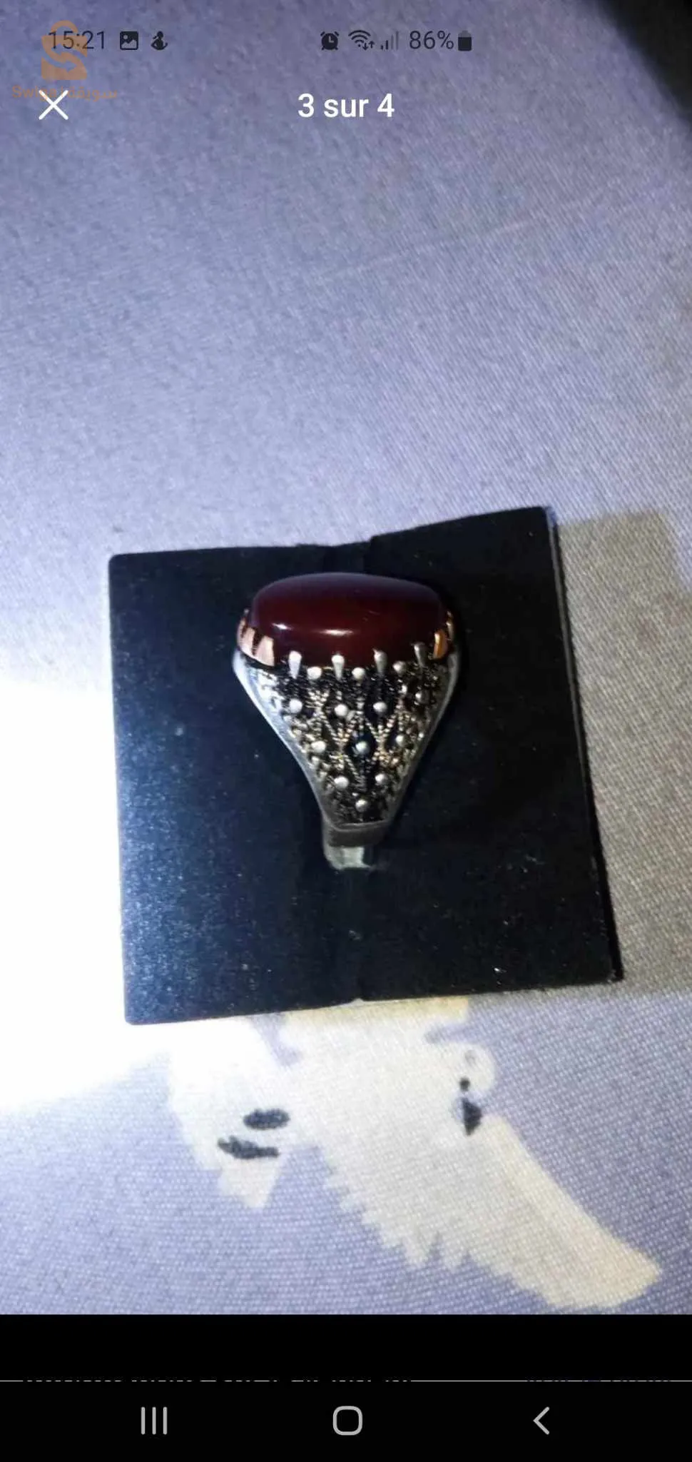 خاتم فضة تركية أصيلة  عيار 925 بحجر كريم عقيق كبدي افريقي