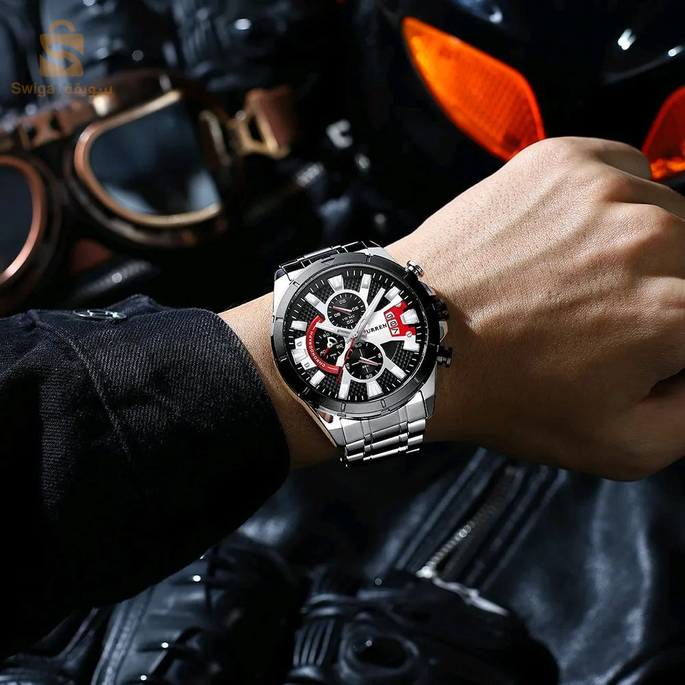 Curren m:8401 - Silver Black - Montre en Acier Inoxydable Résistante à l'eau - Chrono