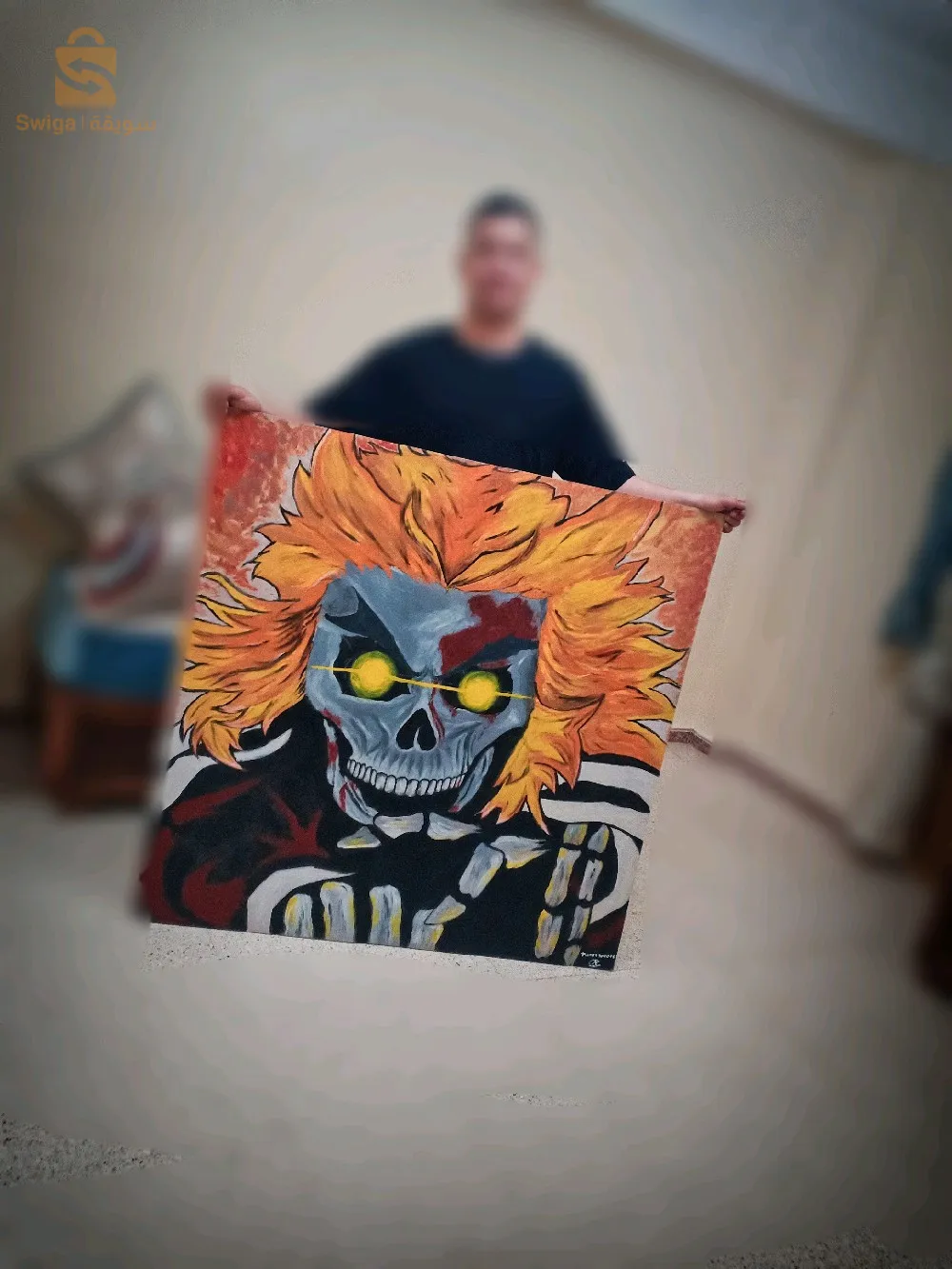 Black Art Rengoku anime painting handmade for wall hanging