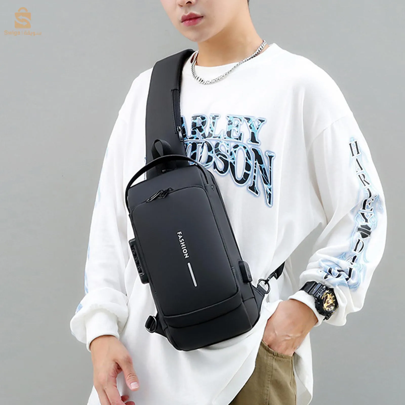 حقيبة ضد السرقة جيوب متعددة ضد الماء شحن USB