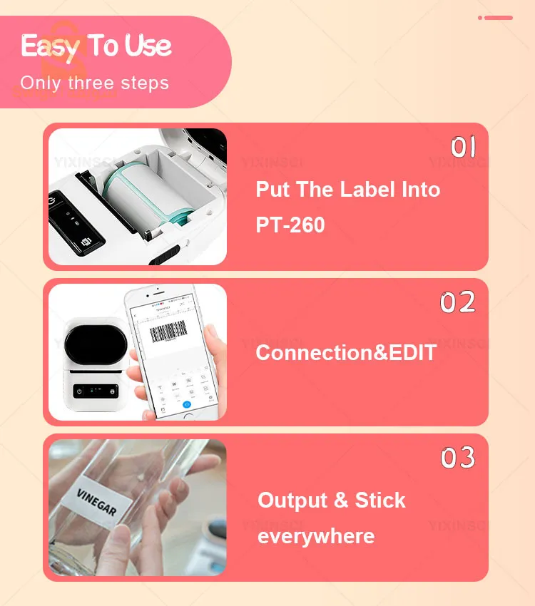 PT260: تسميات دقيقة في جيبك! احملها بسهولة واطبع تسميات عالية الجودة في أي وقت وأي مكان. الراحة في راحة يديك