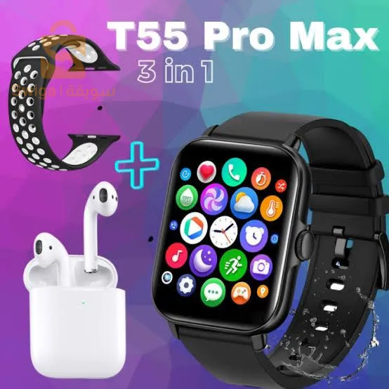 ساعةذكية مضادة للماء 3في 1 بتقنية البلوتوث مع خاصية حساب نبضات القلب Smart Watch T55PRO MAX