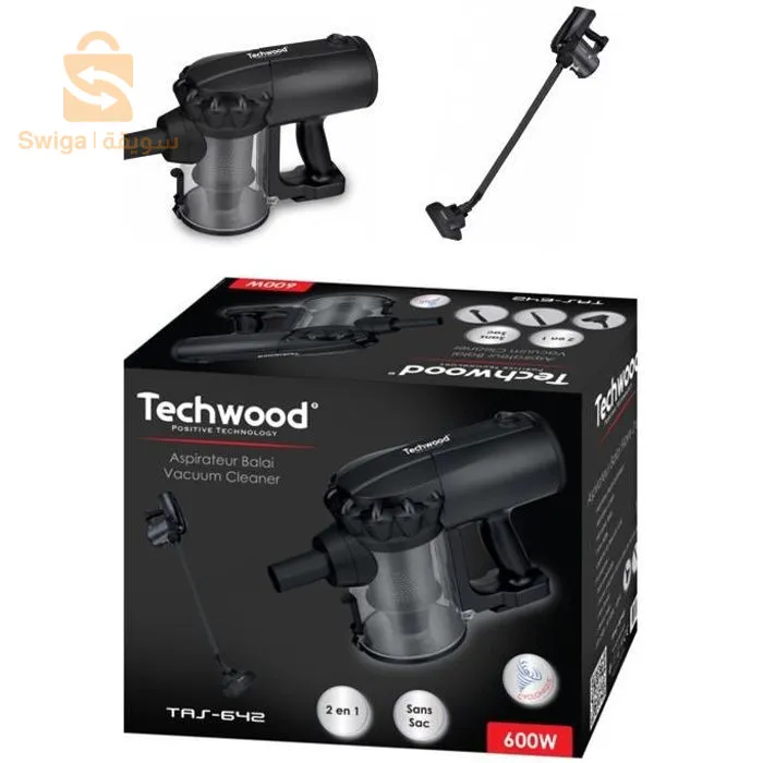 مكنسة Techwood TAS-642 ومكنسة كهربائية محمولة 2 في 1 متعددة الإعصار مع 3 ملحقات 500 مل 600 وات