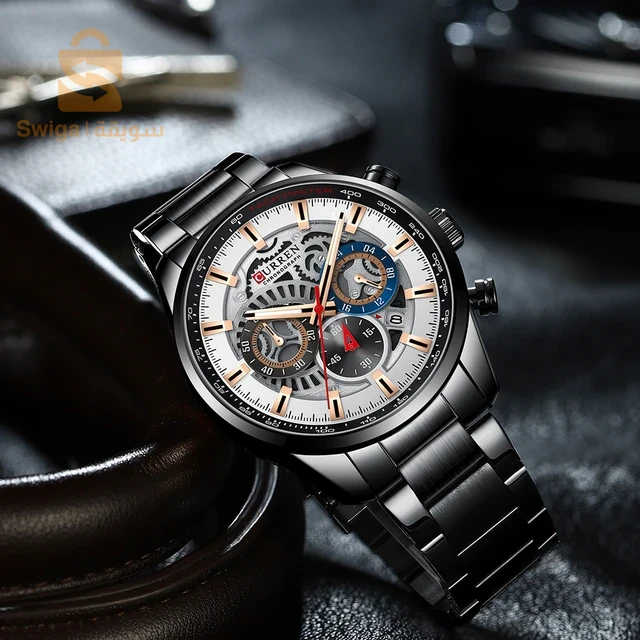 Curren m:8401 - Silver Black - Montre en Acier Inoxydable Résistante à l'eau - Chrono