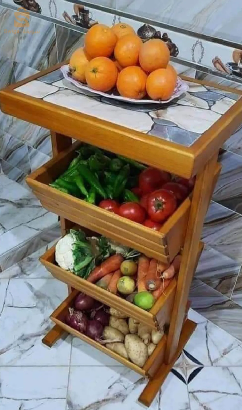 سلة خضر خشبية 3 طوابق