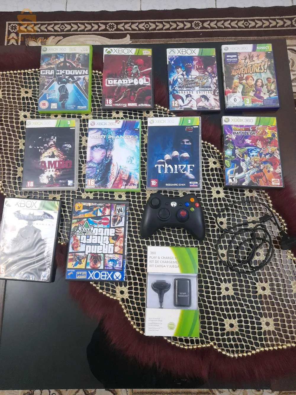 دير لافار ب550الف Manette xbox 360 noir +كابل ديلها+باطري بالكابل+10cd xbox360