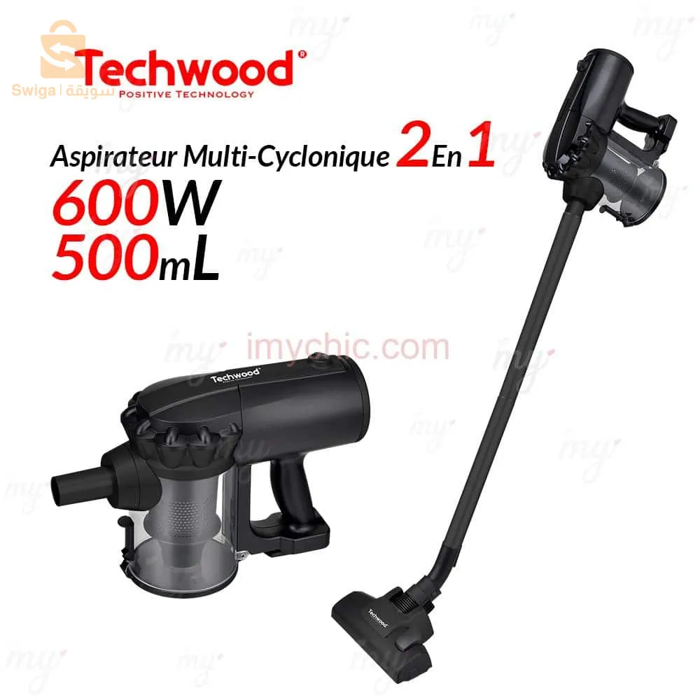 Aspirateur Techwood TAS-642 Balai & À Main 2En1 Multi-Cyclonique Avec 3 Accessoires 500mL 600W