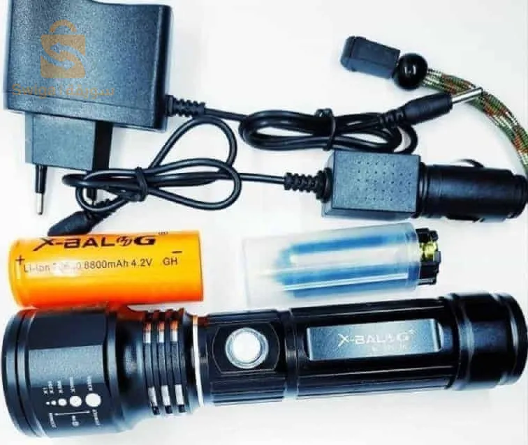 مصباح يدوي فائق السطوع عالي الجودة بدرجات ضوء مختلفة X-BALOG LED FlashLight Rechargable with Multi-Light Mode BL-T8626