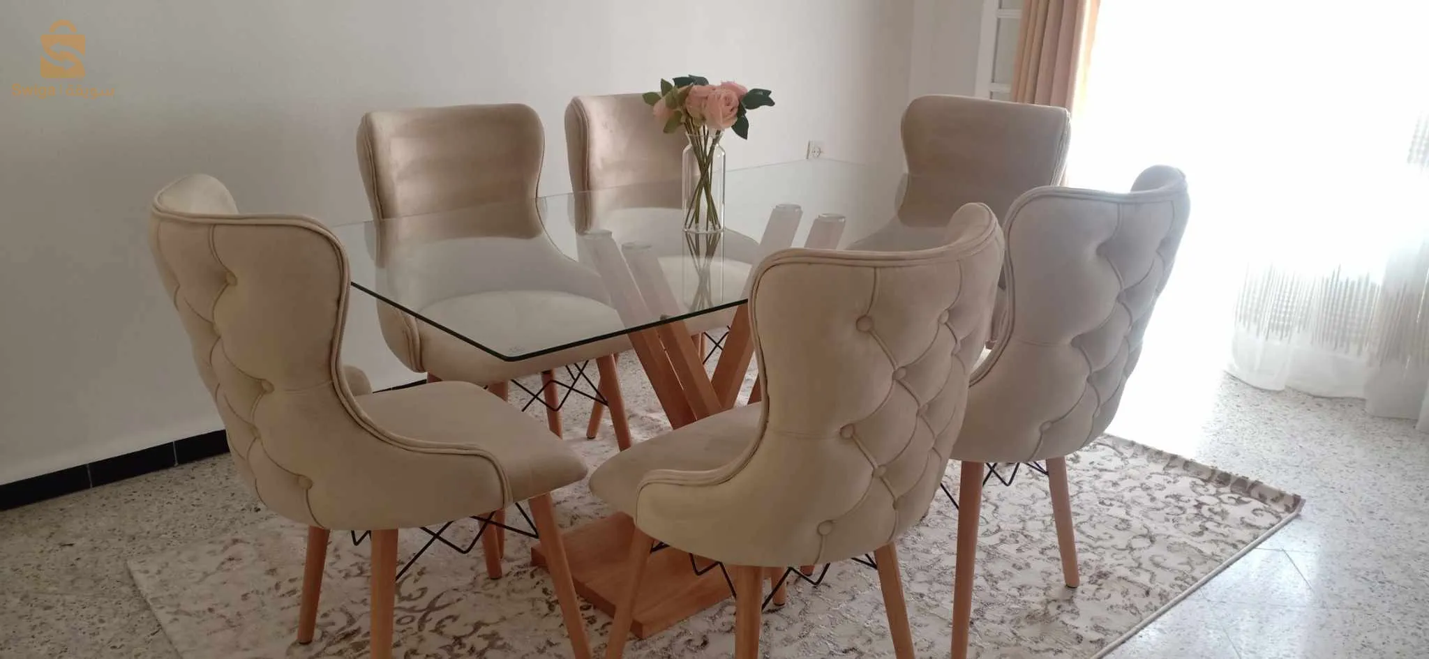 Bienvenue chez salon aziouz🌟 😍😎
🔥Table de salle à manger/ table basse🔥 en bois hêtre avec du verre trempé et tissus anti😍 tache🥰  importation  ❤️📣📣📣
قبل كل شئ أول شيئ نقولوا لزبائننا الكرام اللي يحب يتأكد من جودة منتوجاتنا يتفضل عندنا للورشة في براقي ولاية الجزائر العاصمة.مرحبا بكم 🙏❤
https://maps.app.goo.gl/ihAJsogD92csUzuJ6
👈 للطلب تواصلوا معنا عبر بريد الصفحة  أو على الأرقام 
  📞📞0559025898

Table de salle à manger avec 4 chaise _ 6 chaise _ 8 chaise ..... 
💥Des chaises simple.
💥 des chaises Capitonnée
💥Des chaises Ceca_ Oslo _ Roma _ Nova et plusieurs modèles.........
Les dimensions
💥rectangulaire: 160/80 
💥 Ronde: 80_90_1m20

وسعر يتغير حسب نوع الطاولة 
البيع جملة و ديطاي 
👈من الورشة إلى الزبون مع توفير كل الأحجام 
 
👈 أكثر من 20 نوع من القماش التركي ذو النوعية الرفيعة.
👈كل انواع القماش متوفرة 💥
  والتوصيل لجميع الولايات بأسعار معقولة🤗
🔹disponible tout les couleurs et les dimensions .