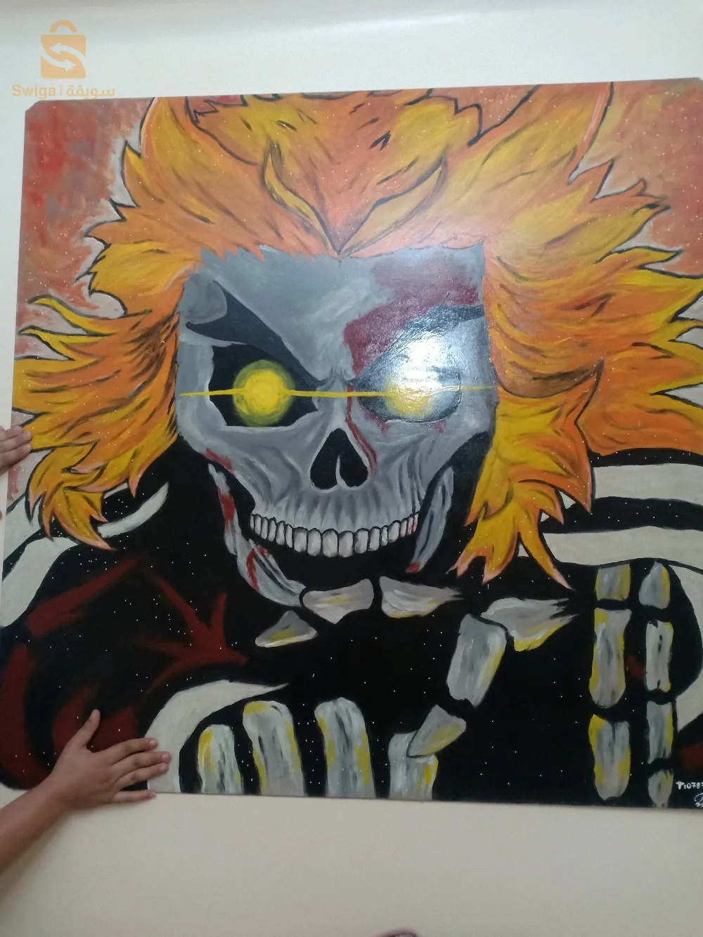 Peinture faite à la main de l'anime Rengoku selon la méthode de l'art noir