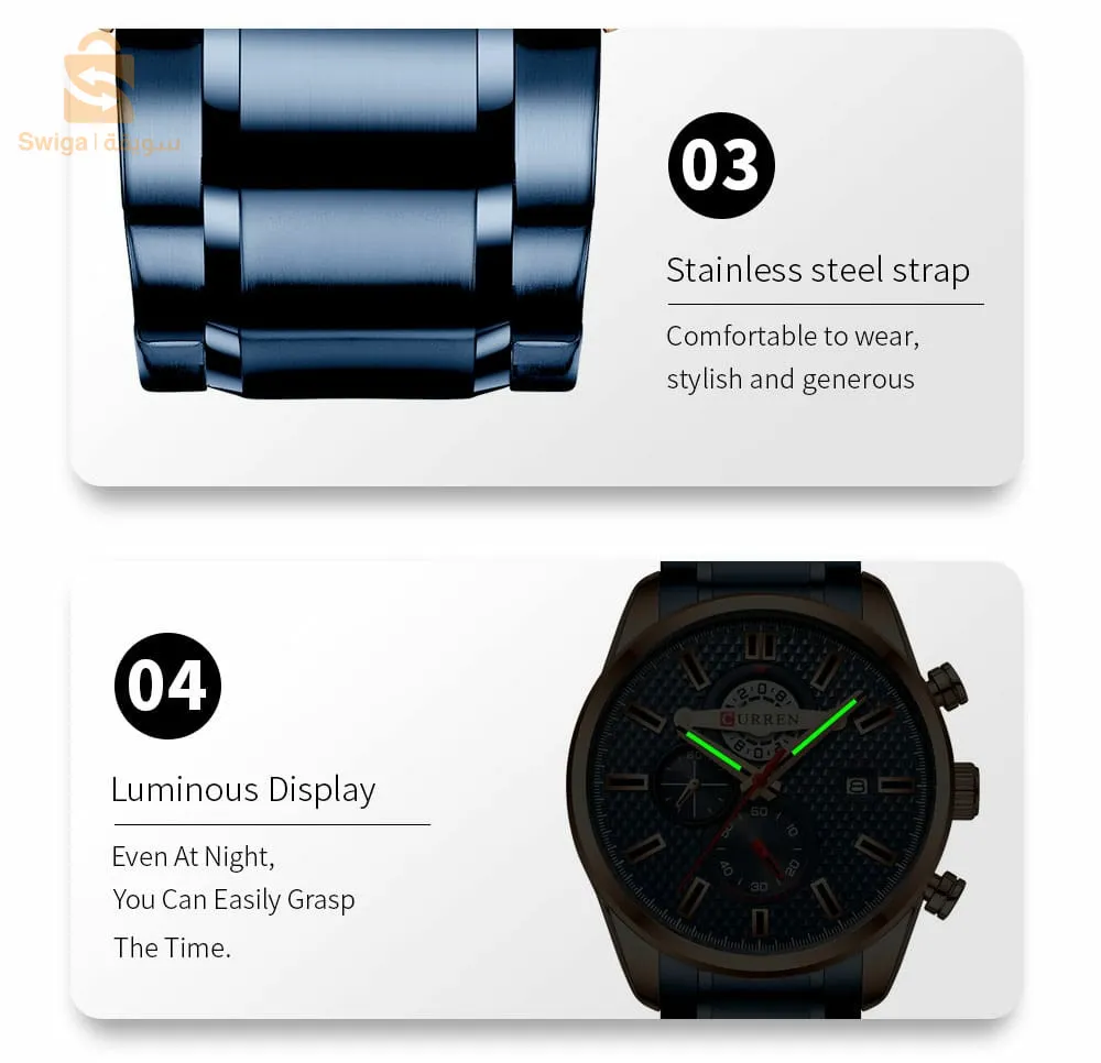 CURREN – montre-bracelet étanche en acier inoxydable pour homme, accessoire de Sport à Quartz, N8352