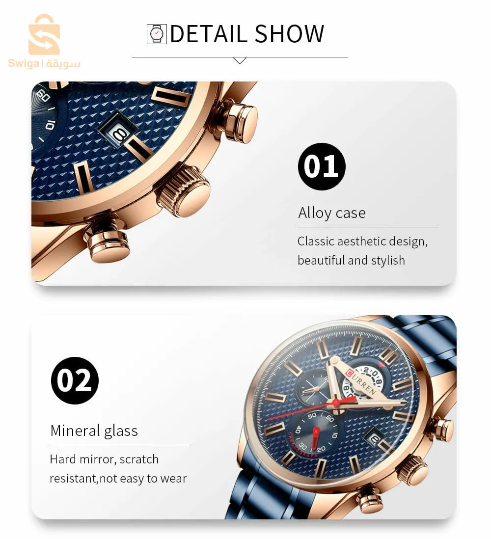 CURREN – montre-bracelet étanche en acier inoxydable pour homme, accessoire de Sport à Quartz, N8352