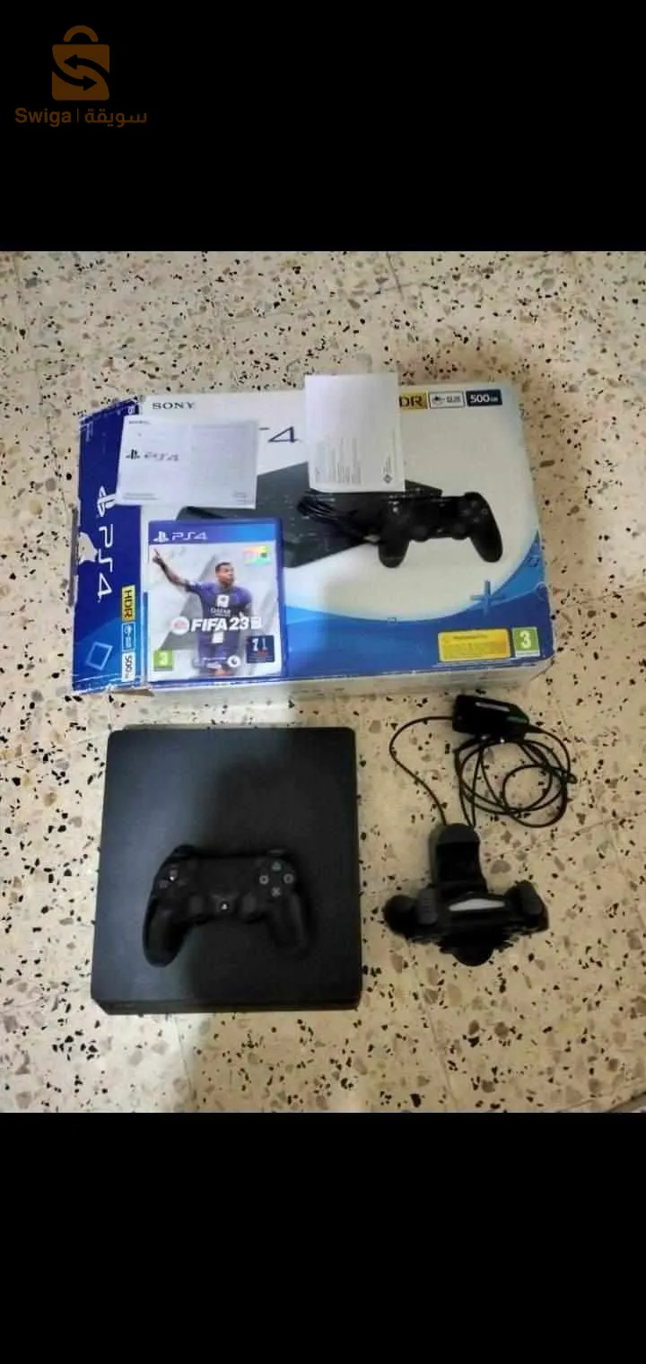salam 
PlayStation 4 slim with 2 controllers +fifa23+callofduty+1year activation