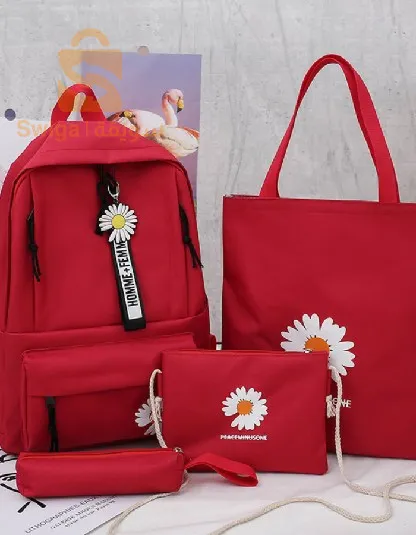 حقيبة ظهر 4 في 1 مع حقيبة يد ومقلمة وحقيبة صغيرة V2 باللون الأسود