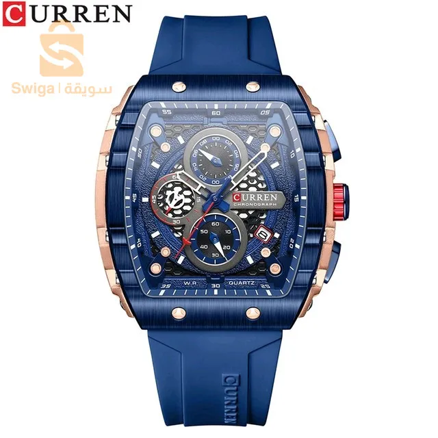 URREN – montre Original bracelet en Silicone pour hommes chronographe étanche 8442 -Bleu orange noir