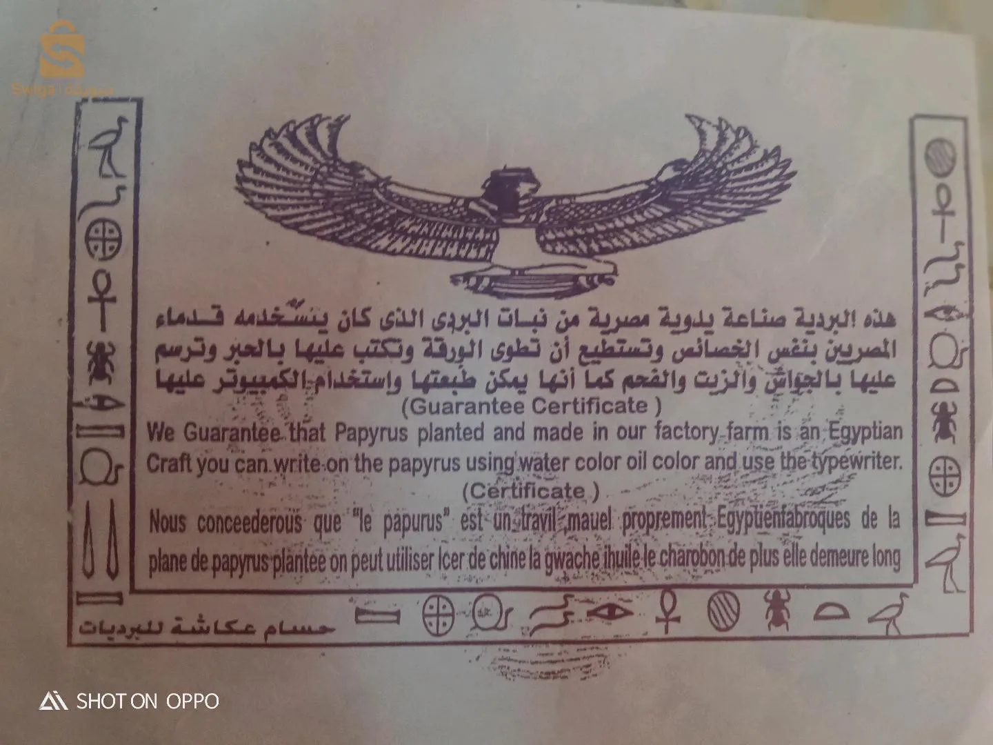 صورة ورق بردي مصرية أصلية