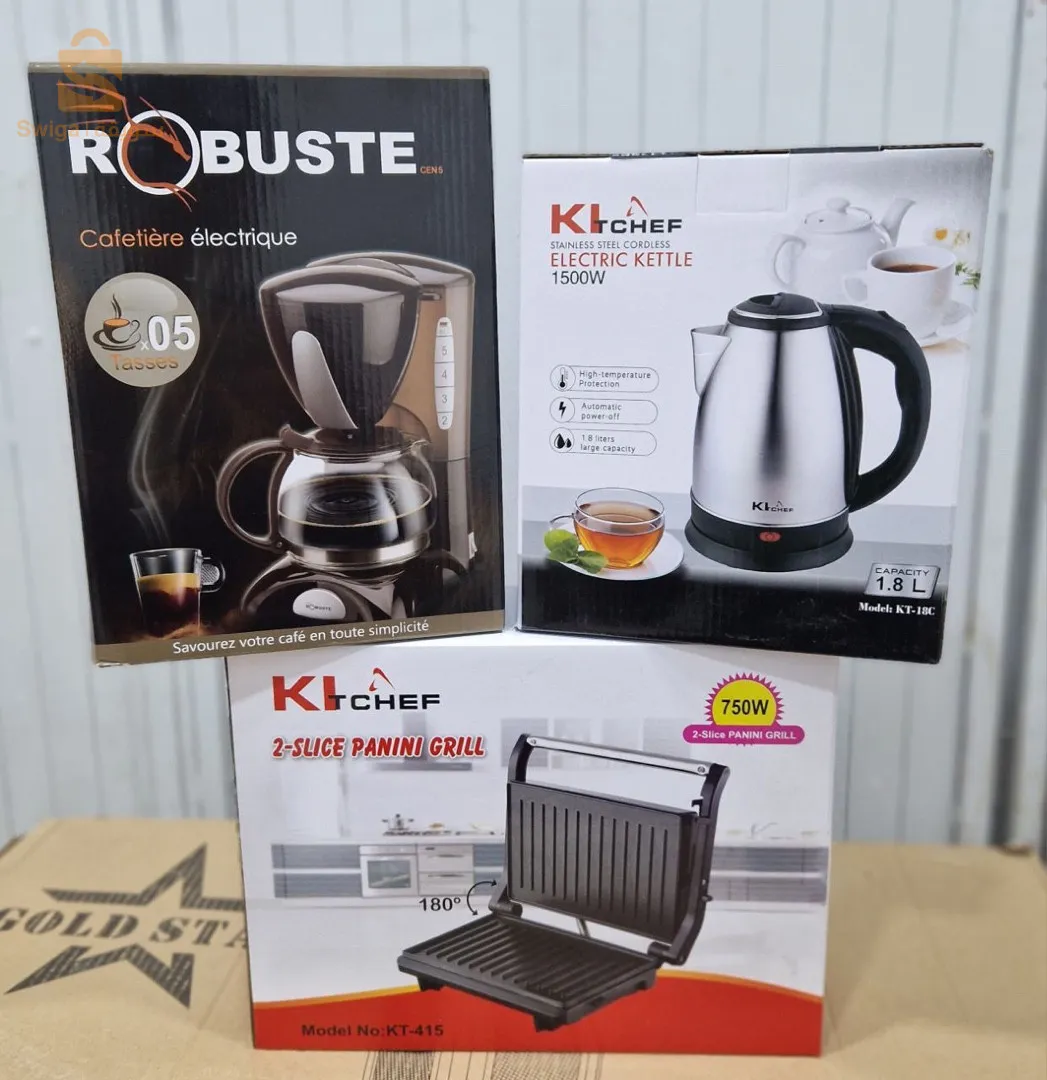 Pack panineuse kitchef + bouilloire kitchef +cafetière Robuste 5t