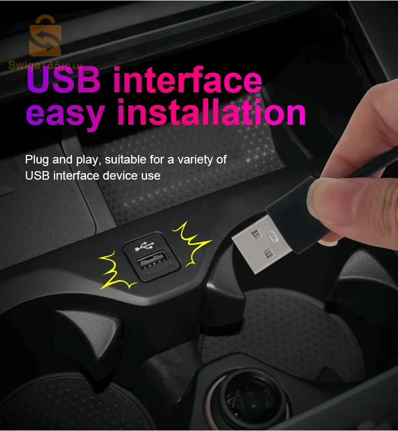 شريط إضاءة USB فلورسنت LED من الألياف الضوئية لداخل السيارة$👍