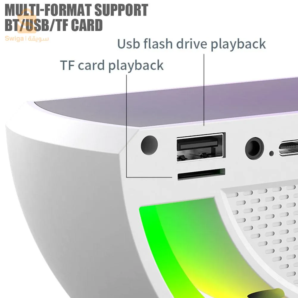 Chargeur sans fil LED en forme de G Grand format , veilleuse intelligente, Bluetooth 5.2 , horloge de bureau, haut-parleur, lampe d'ambiance RGB