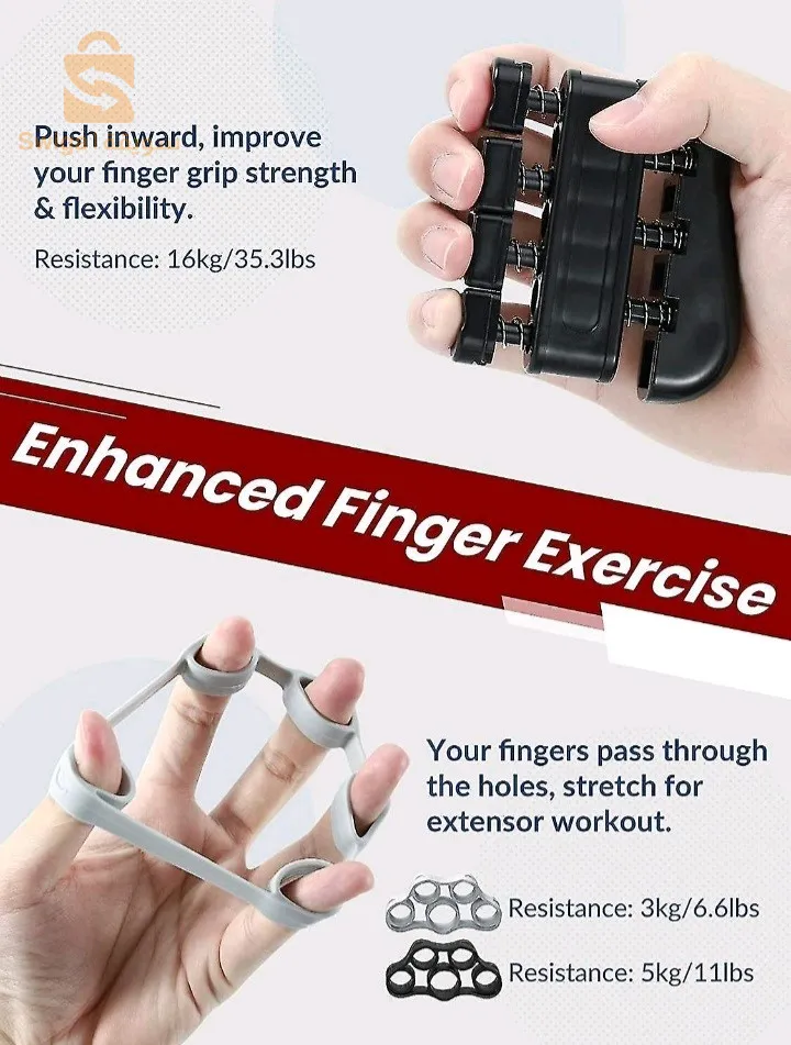 Kit de renforcement de la poignée (5 Pieces) entraîneur de force de préhension, entraînement de l'avant-bras, réglables, renforcement des doigts, anneau et balle anti-stress avec sac de transport مجموعة تقوية قبضة اليد (5 قطع)