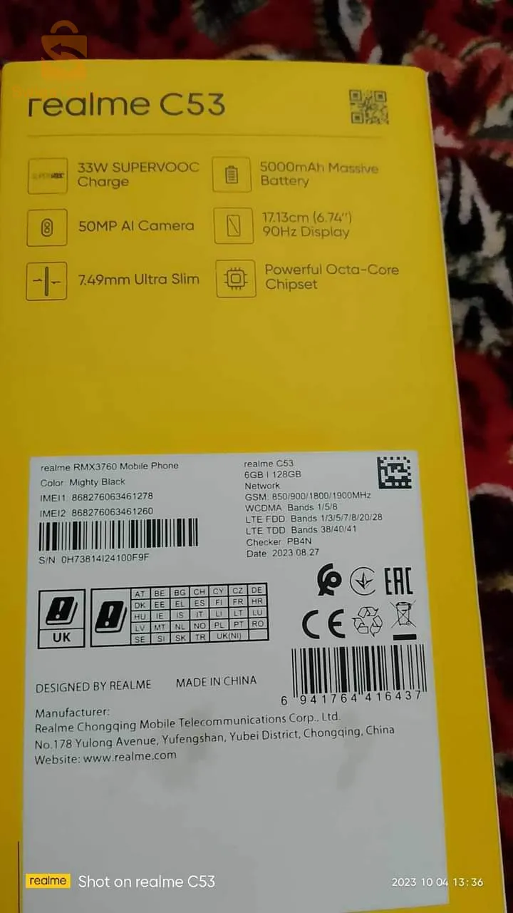 بيع هاتف ريالني c53خدم 20يوم جديد 10على 10