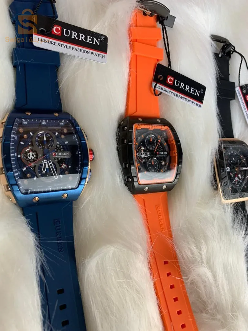 CURREN – montre Original bracelet en Silicone pour hommes chronographe étanche 8442 -Bleu navy