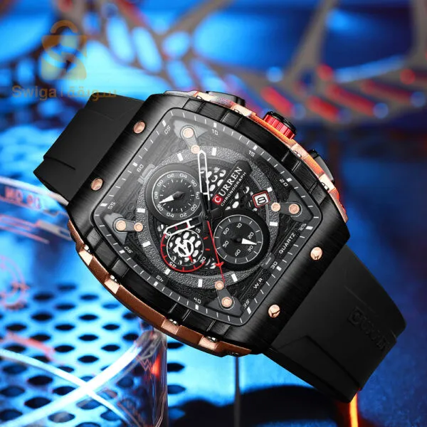 CURREN – montre Original bracelet en Silicone pour hommes chronographe étanche 8442 -Noire