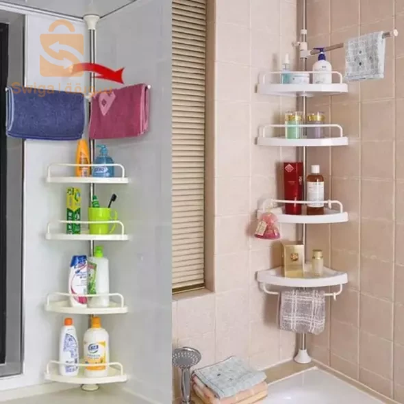 Étagère Réglable Télescopique Pour Coin de Salle de Bain منظم حمام زاوية قابل للتعديل مع رف مناشف