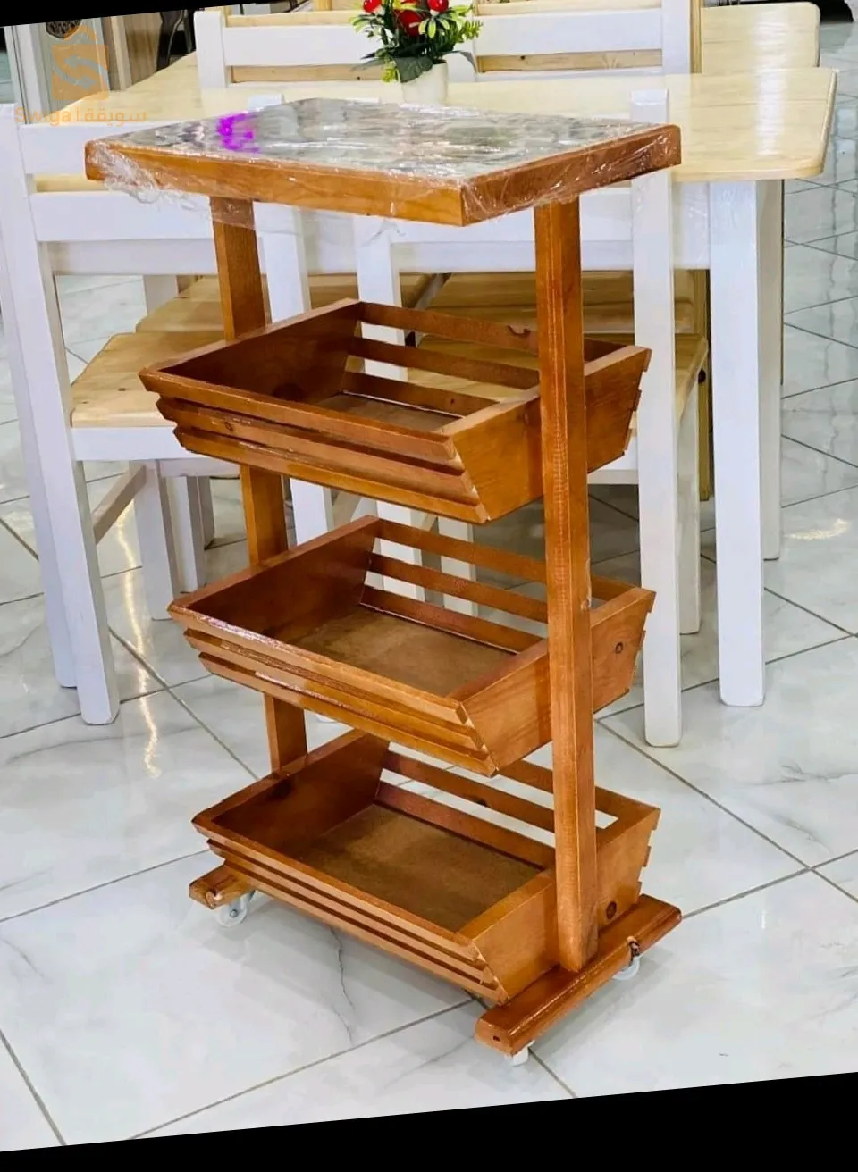 سلة خضر خشبية 3 طوابق