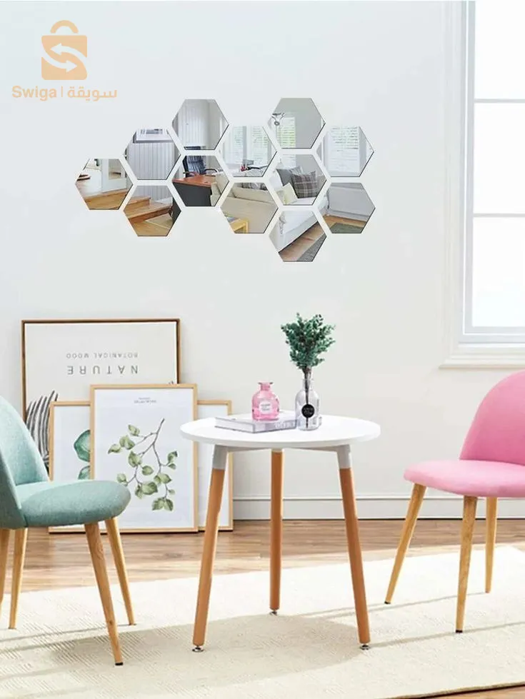 Miroir de forme hexagonale, décoration d'intérieur pour les murs des chambres et des espaces de réception