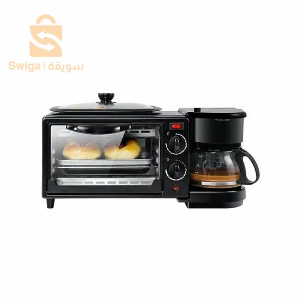 Multismart Four Électrique Grillade Et Cafetière 3 En 1 Pour Petit Déjeuner - Noir فرن شواية كهربائية وماكينة صنع القهوة 3 في 1 للإفطار
