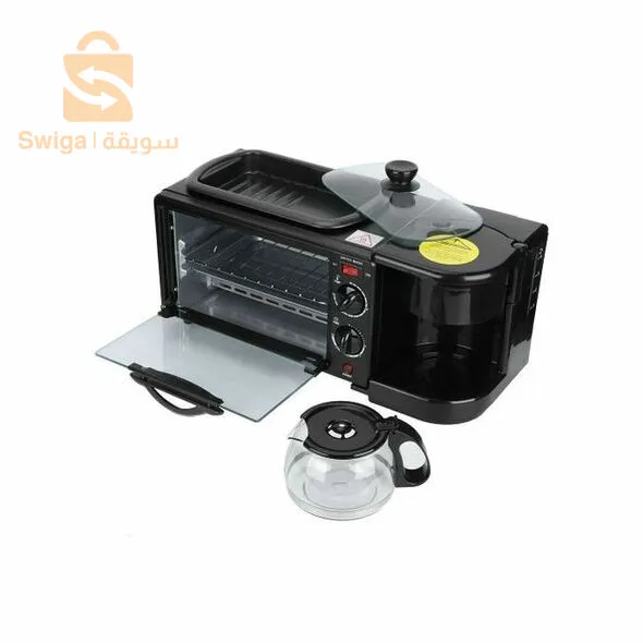 Multismart Four Électrique Grillade Et Cafetière 3 En 1 Pour Petit Déjeuner - Noir فرن شواية كهربائية وماكينة صنع القهوة 3 في 1 للإفطار