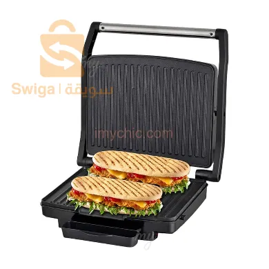 شواية وصانعة بانيني صحية بهيكل خارجي من الفولاذ المقاوم للصدأ 1800واط Techwood TGD-038