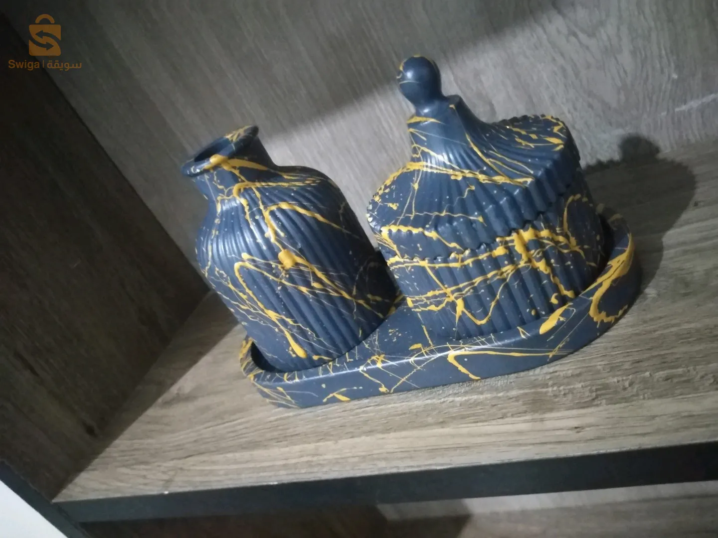 طقم ديكور منزلي (مزهرية + سكرية + بلاطو)  للبيع بالجملة والتجزئة