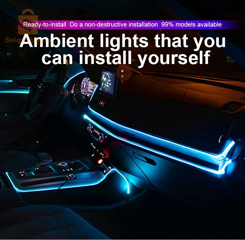 شريط إضاءة USB فلورسنت LED من الألياف الضوئية لداخل السيارة$👍