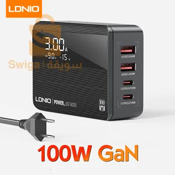 LDNIO Chargeur fast USB-C 100W Alimentation 4 Ports GaN
