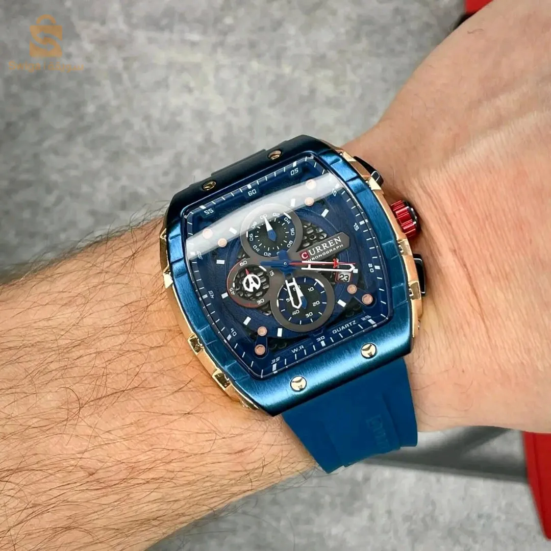 CURREN – montre Original bracelet en Silicone pour hommes chronographe étanche 8442 -Bleu navy