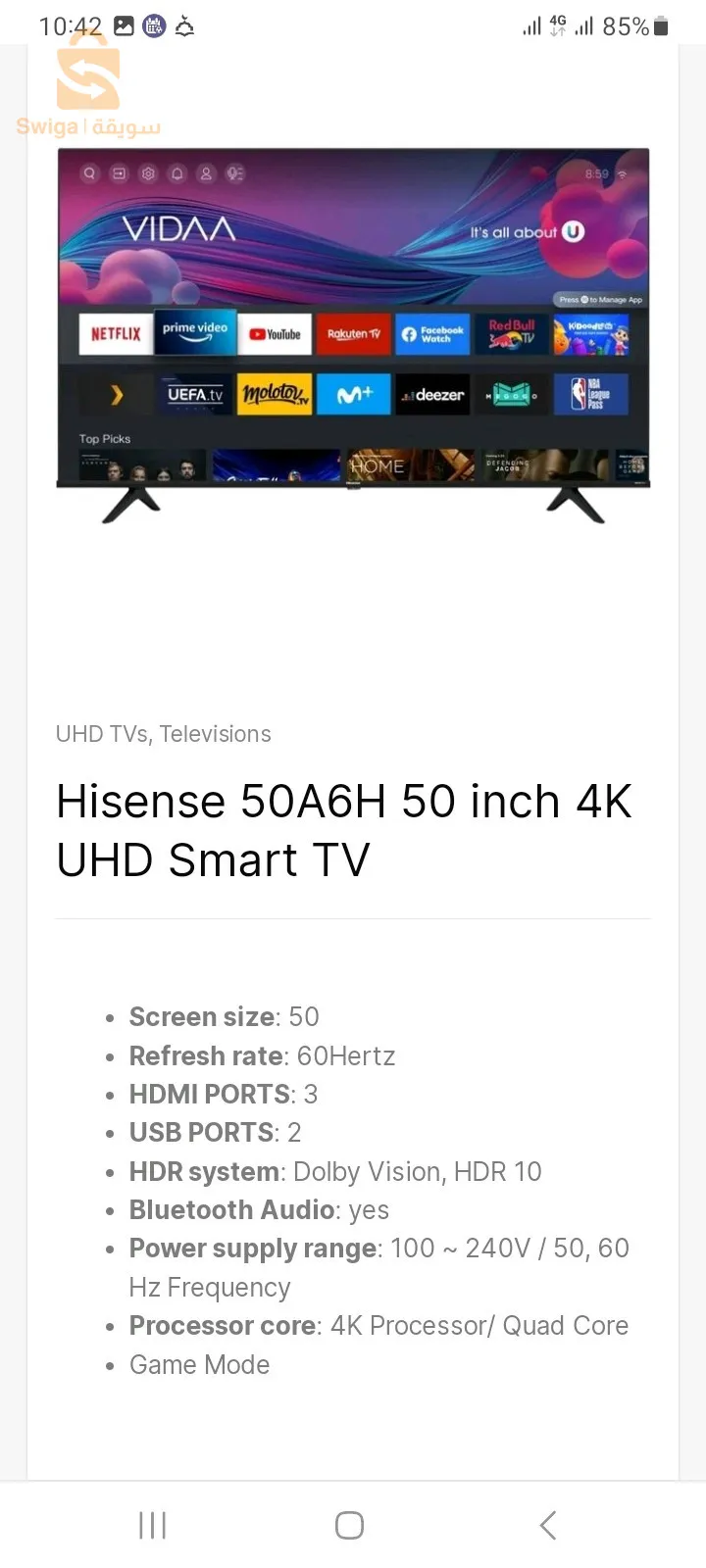 "      
           neuf     " avendre tv marque haisens 4k  50