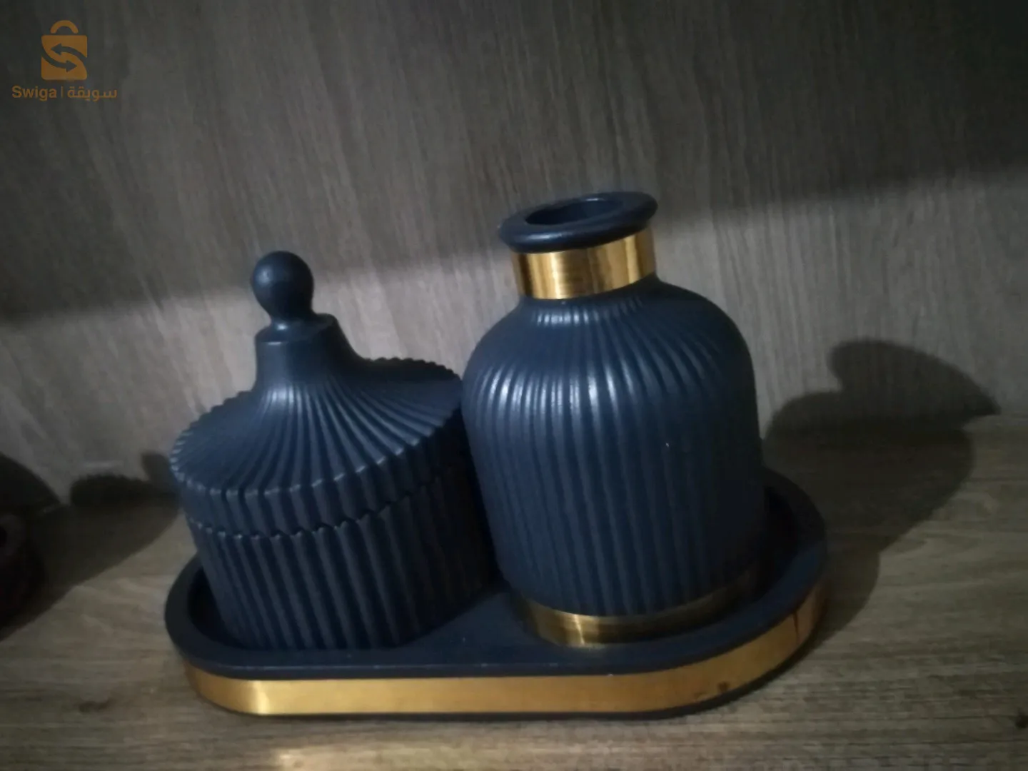 طقم ديكور منزلي (مزهرية + سكرية + بلاطو)  للبيع بالجملة والتجزئة