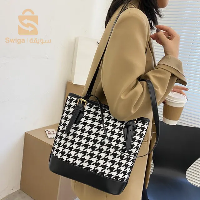 حقائب كتف كلاسيكية بنقش مربعات للنساء ذات سعة كبيرة$👍