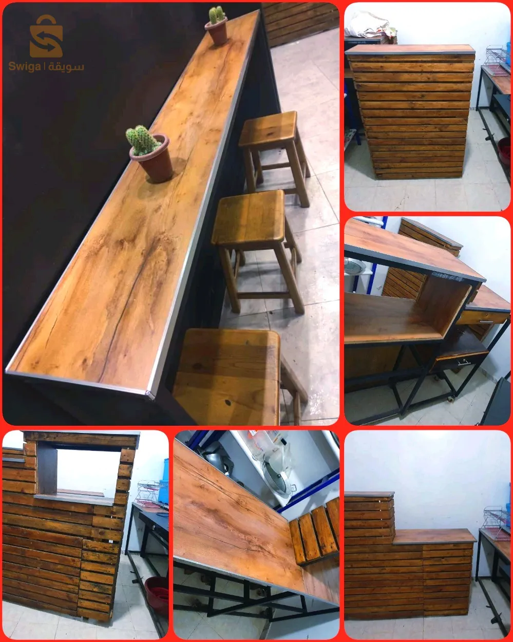Comptoir Structure en bois+ table (3 structure interchangeables+ table longue+3 banc)