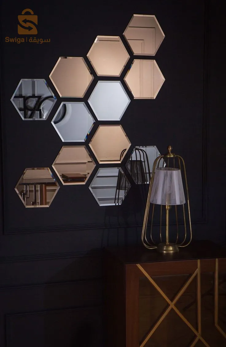 Miroir de forme hexagonale, décoration d'intérieur pour les murs des chambres et des espaces de réception