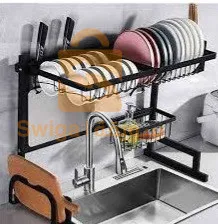 تجفيف الأطباق ورف المطبخ (عرض 65 سم) - أسود